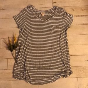 Mossimo Gray and White Stripe Pocket Tee